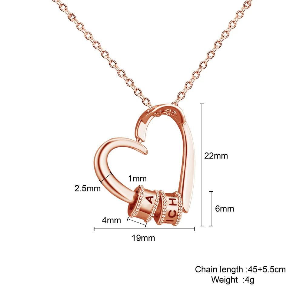 Charming Heart Engraved Necklace with Personalized Beads