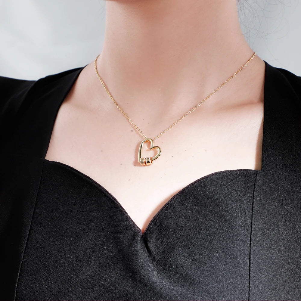 Charming Heart Engraved Necklace with Personalized Beads