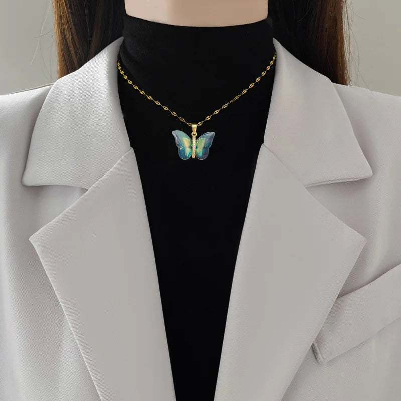 Colorful Butterfly Pendant Necklace – Metal Collar for Women