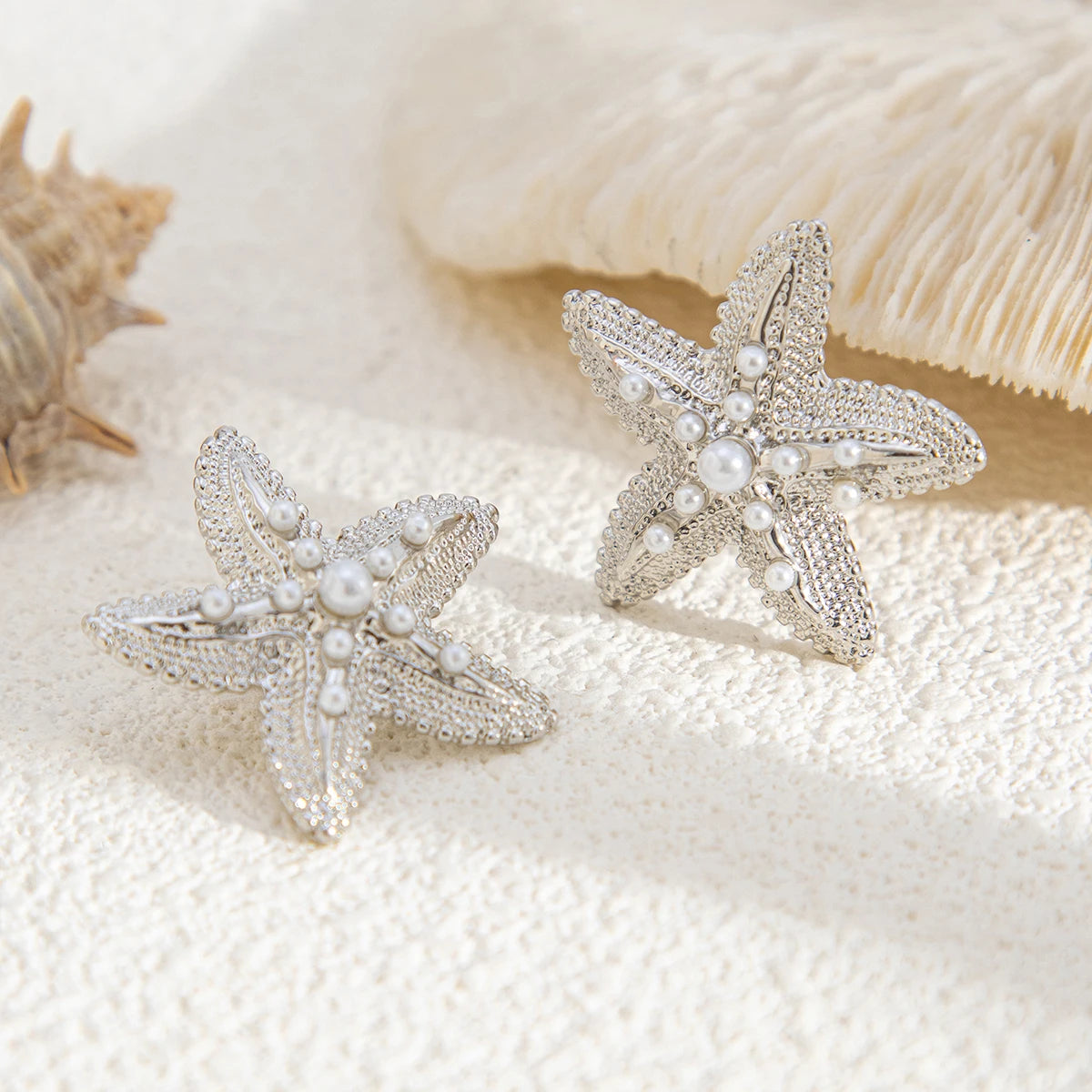Trendy Starfish Summer and Beach Earrings - Gold & Silver Color Stud Earrings for Women