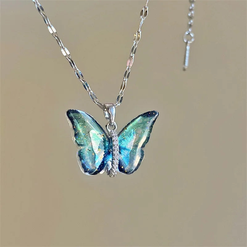 Colorful Butterfly Pendant Necklace – Metal Collar for Women