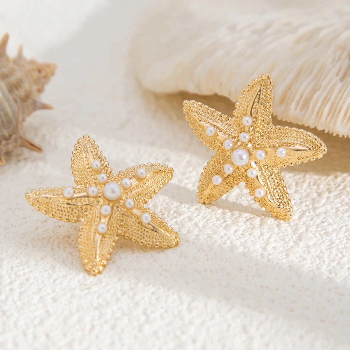 Trendy Starfish Summer and Beach Earrings - Gold & Silver Color Stud Earrings for Women