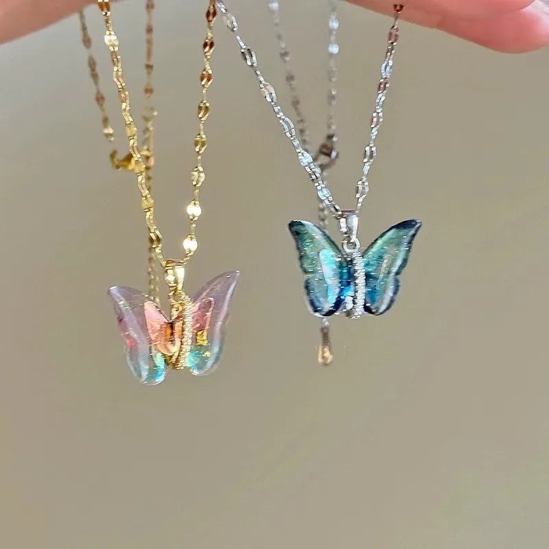 Statement pendant necklaces with multicolor butterfly charm