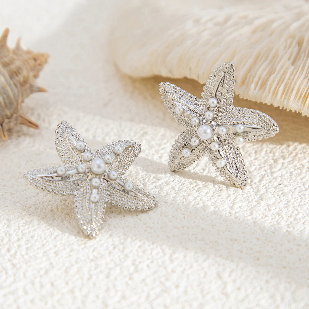 Trendy Starfish Summer and Beach Earrings - Gold & Silver Color Stud Earrings for Women