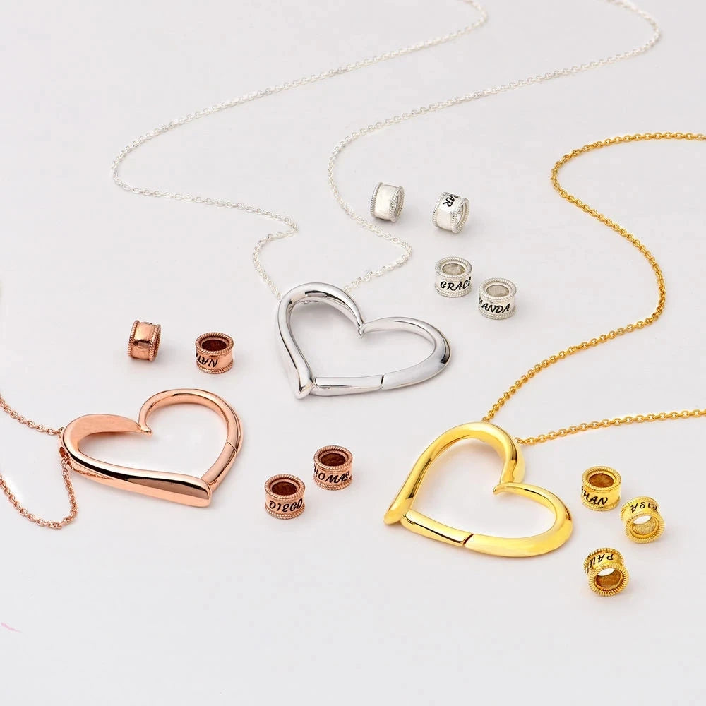 Charming Heart Engraved Necklace with Personalized Beads