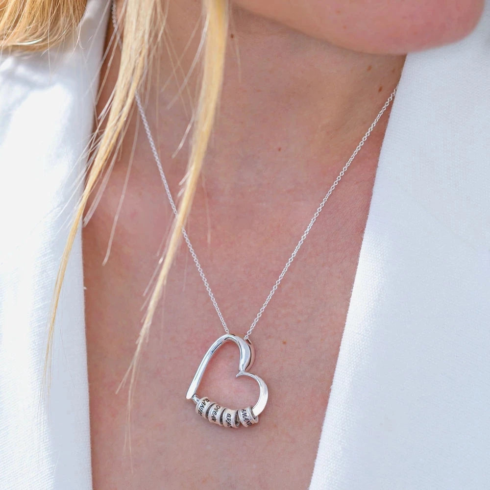 Charming Heart Engraved Necklace with Personalized Beads